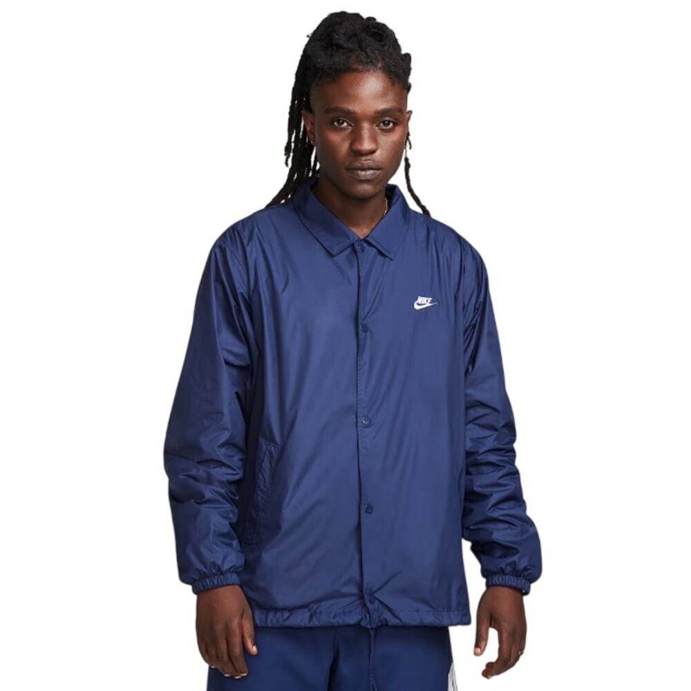 NIKE CLUB Mens Coaches Jacket Small Navy Blue Relaxed Fit Windbreaker NWT